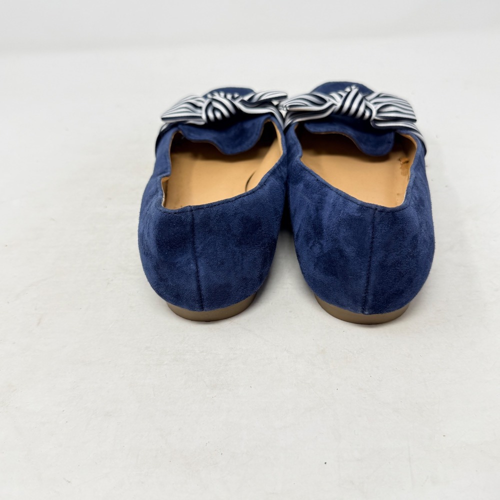 Talbots Flats Navy Blue Suede 7.5M Striped Bow Square Toe Loafers Preppy Classic - Picture 5 of 10